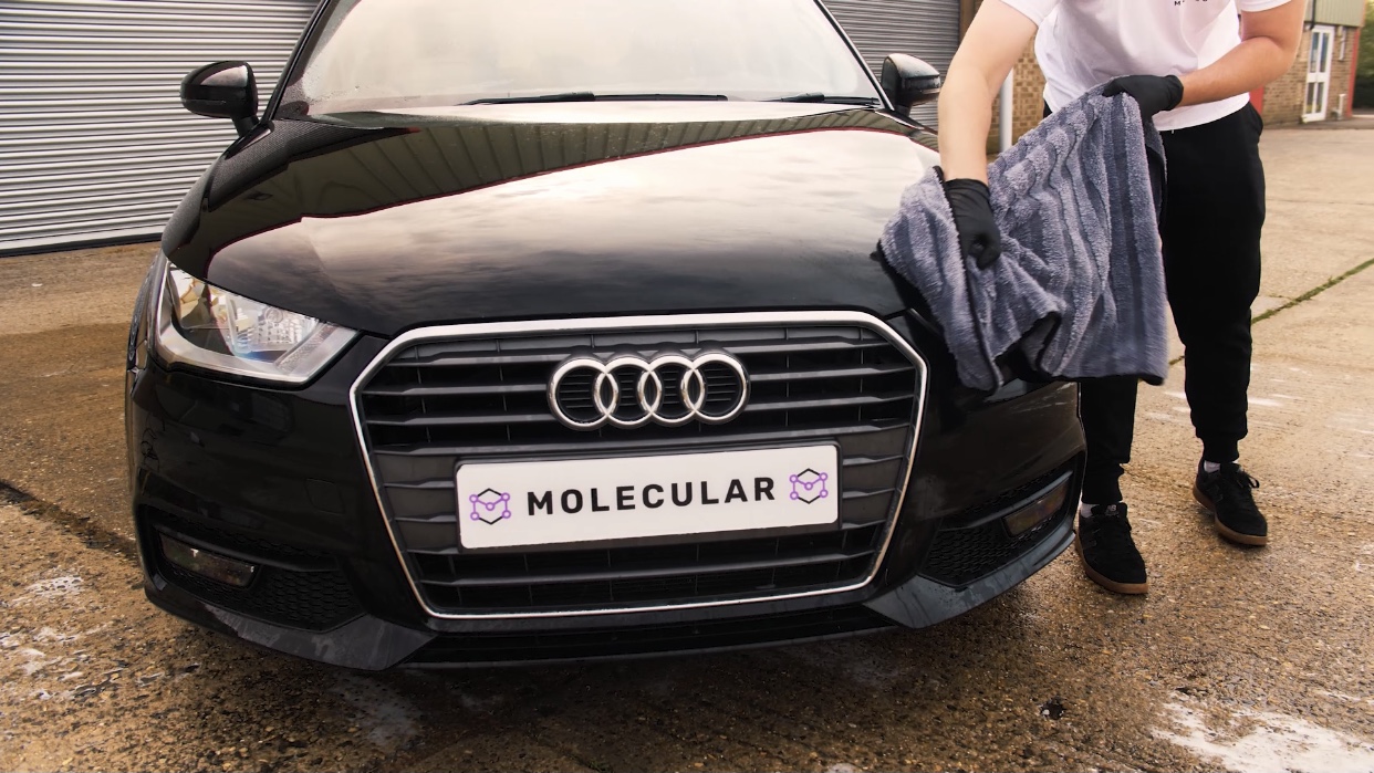 ab-zorb car drying towel in use on black audi